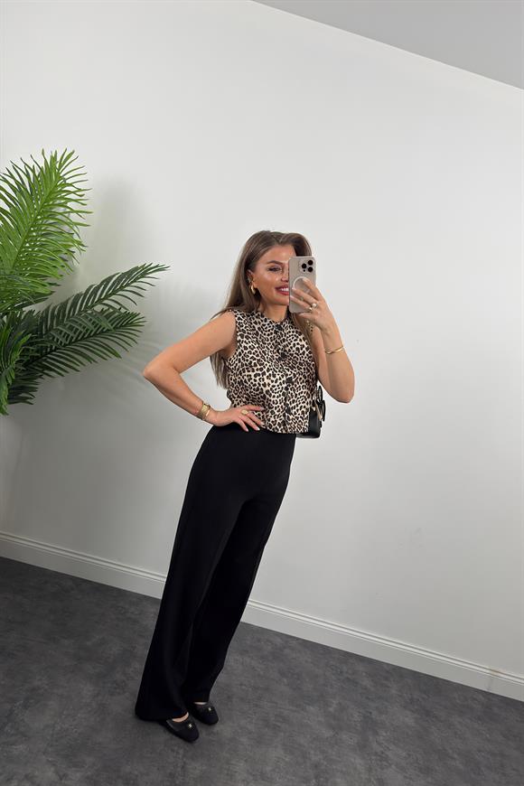 Premium Seri Astarlı Keten Leopar Yelek