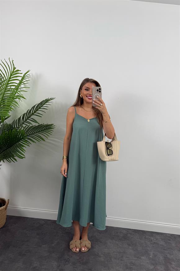 Premium Seri Basic Salaş Tensel Elbise Çağla