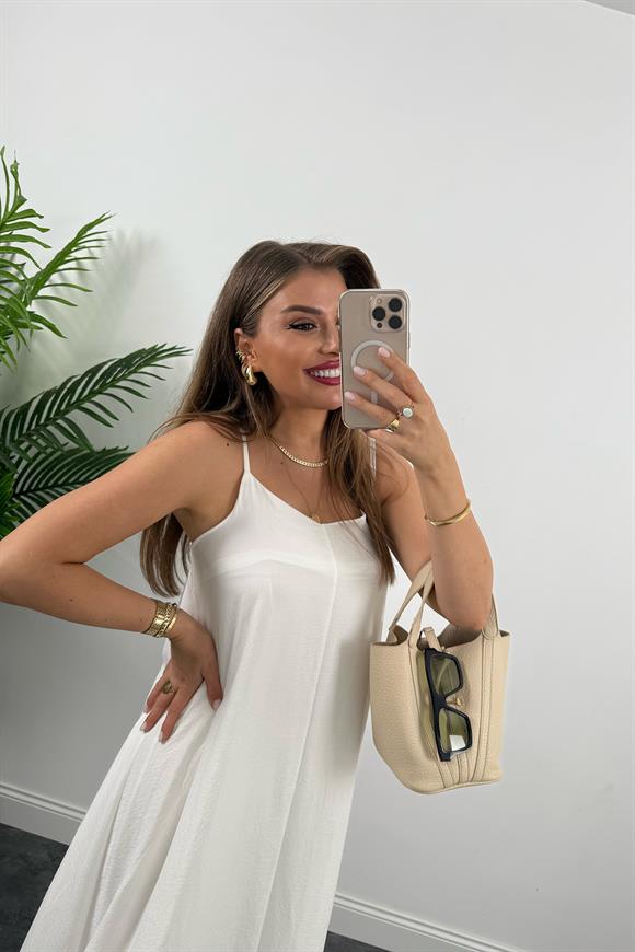 Premium Seri Basic Salaş Tensel Elbise Beyaz