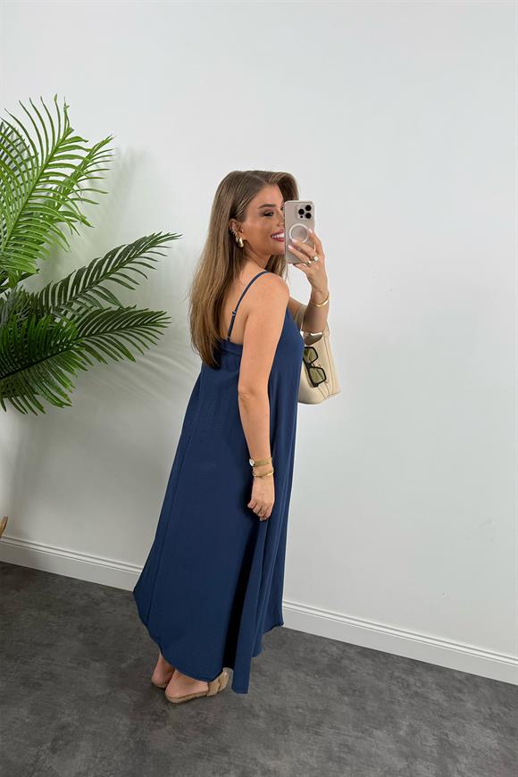 Premium Seri Basic Salaş Tensel Elbise Lacivert