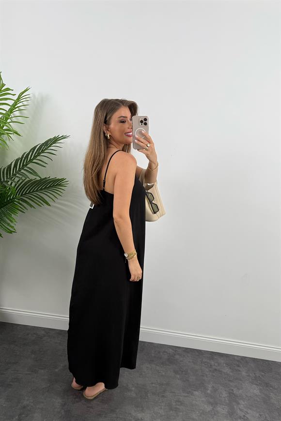 Premium Seri Basic Salaş Tensel Elbise Siyah 