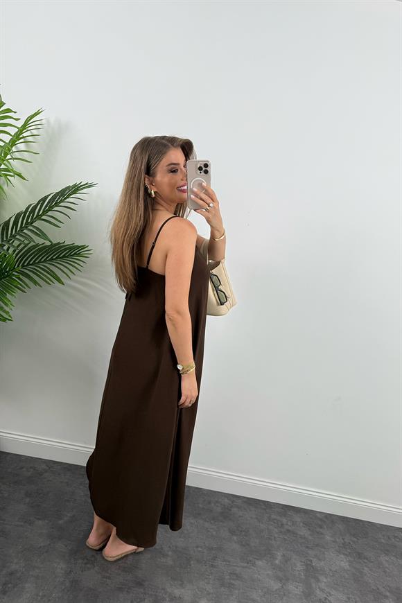 Premium Seri Basic Salaş Tensel Elbise Acı Kahve