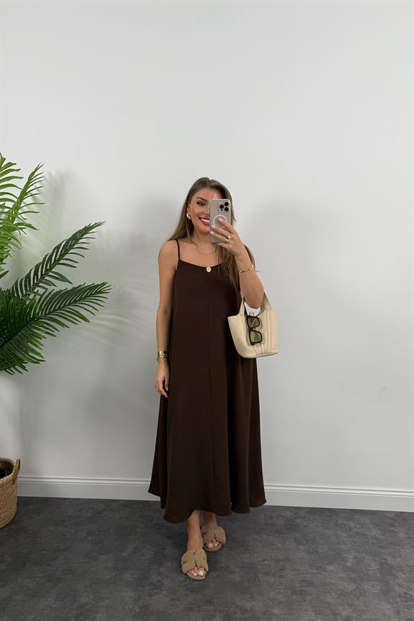 Premium Seri Basic Salaş Tensel Elbise Acı Kahve