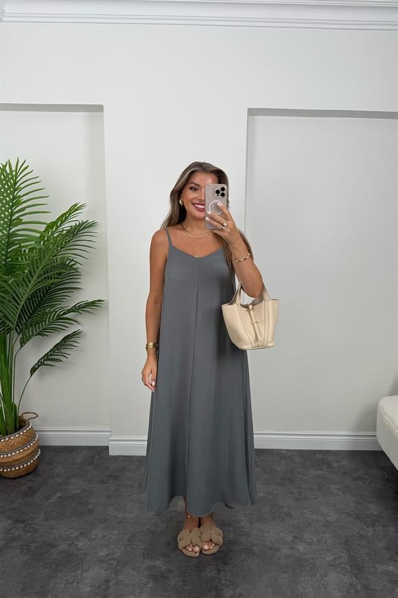Premium Seri Basic Salaş Tensel Elbise Gri