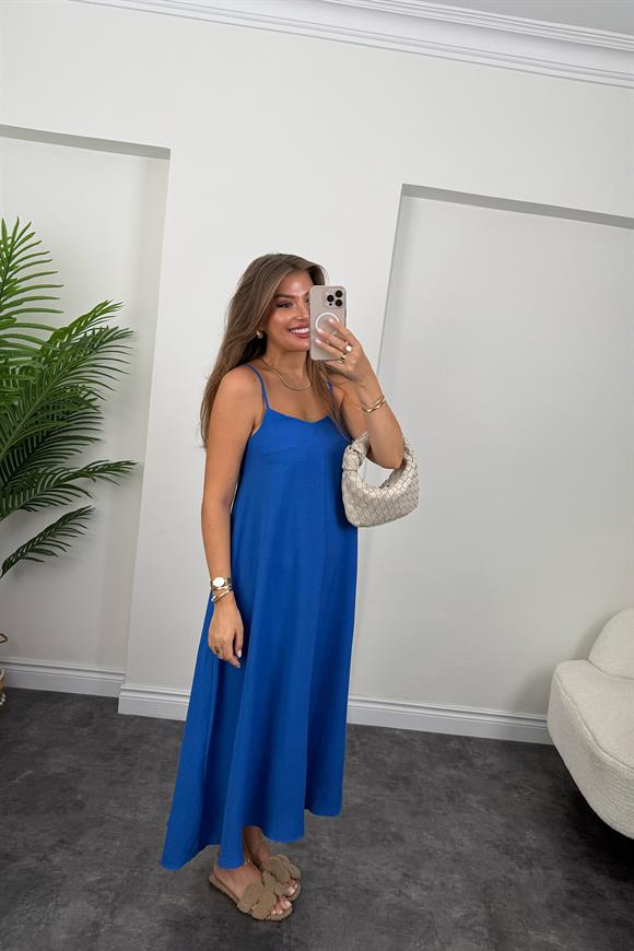 Premium Seri Basic Salaş Tensel Elbise Sax Mavi