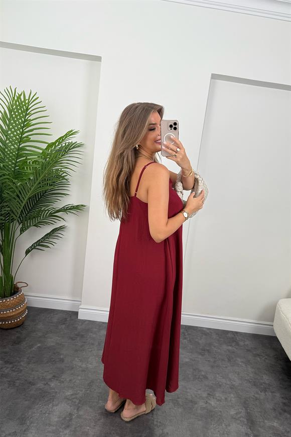 Premium Seri Basic Salaş Tensel Elbise Bordo