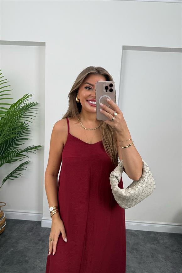 Premium Seri Basic Salaş Tensel Elbise Bordo