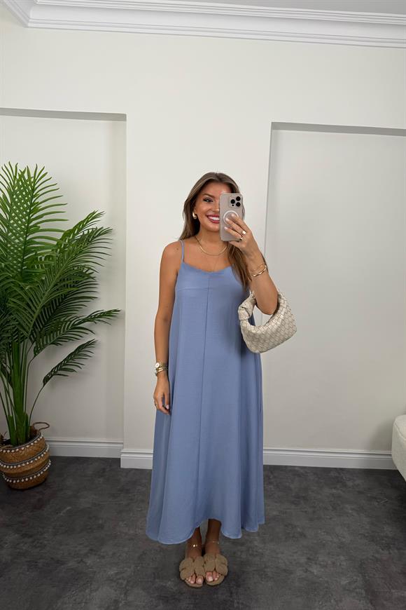 Premium Seri Basic Salaş Tensel Elbise Pastel Mavi