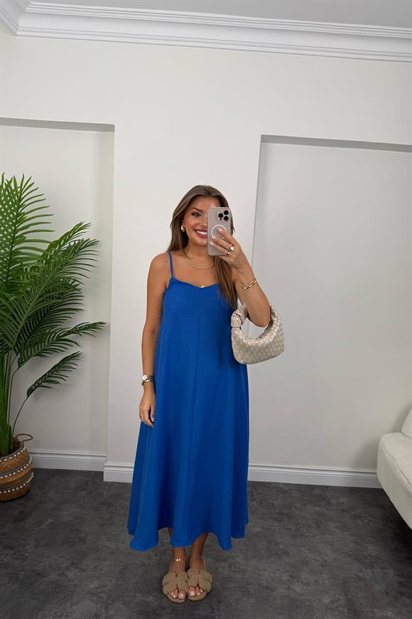 Premium Seri Basic Salaş Tensel Elbise Sax Mavi