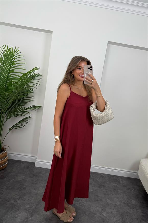 Premium Seri Basic Salaş Tensel Elbise Bordo