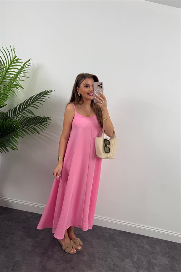 Premium Seri Basic Salaş Tensel Elbise Pembe