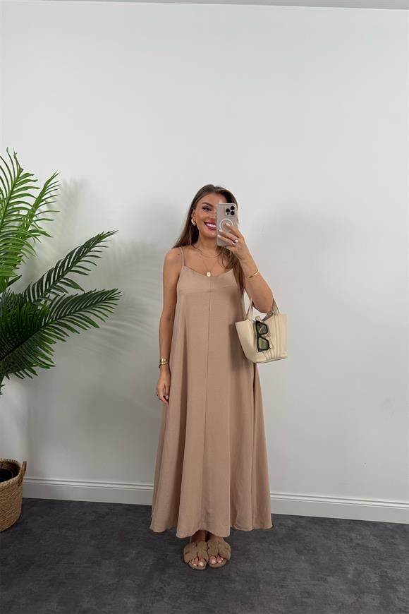 Premium Seri Basic Salaş Tensel Elbise Camel 