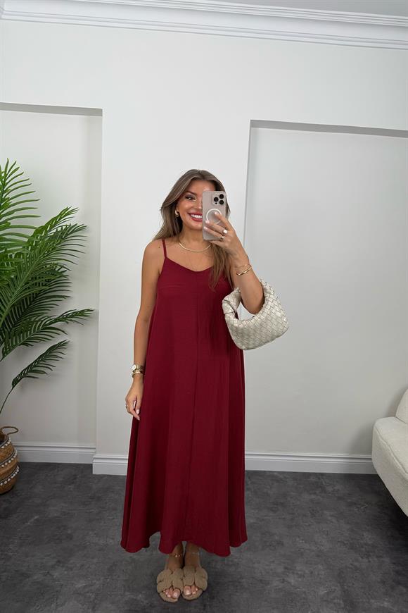 Premium Seri Basic Salaş Tensel Elbise Bordo