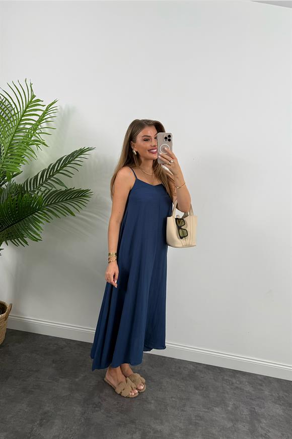 Premium Seri Basic Salaş Tensel Elbise Lacivert