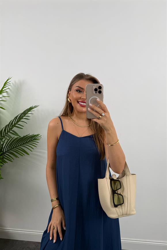 Premium Seri Basic Salaş Tensel Elbise Lacivert