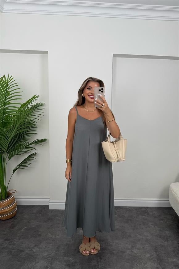 Premium Seri Basic Salaş Tensel Elbise Gri