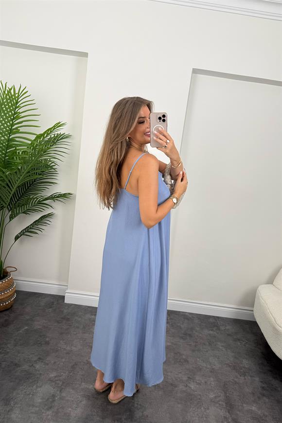 Premium Seri Basic Salaş Tensel Elbise Pastel Mavi