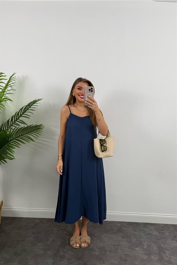 Premium Seri Basic Salaş Tensel Elbise Lacivert