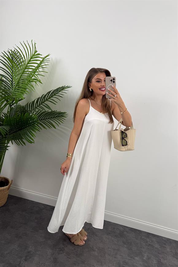 Premium Seri Basic Salaş Tensel Elbise Beyaz