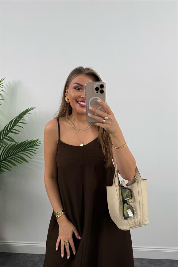 Premium Seri Basic Salaş Tensel Elbise Acı Kahve