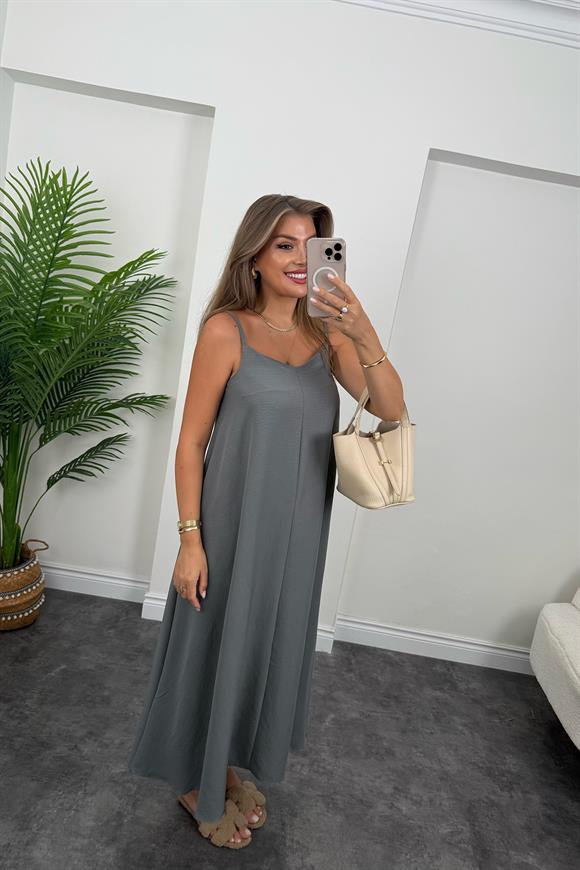 Premium Seri Basic Salaş Tensel Elbise Gri