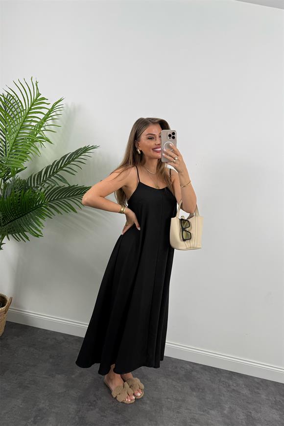Premium Seri Basic Salaş Tensel Elbise Siyah 