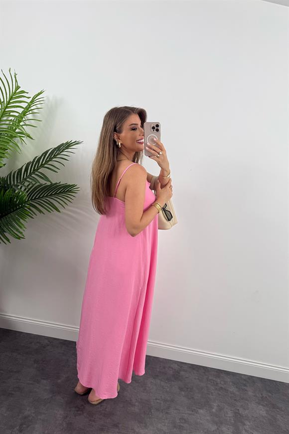 Premium Seri Basic Salaş Tensel Elbise Pembe