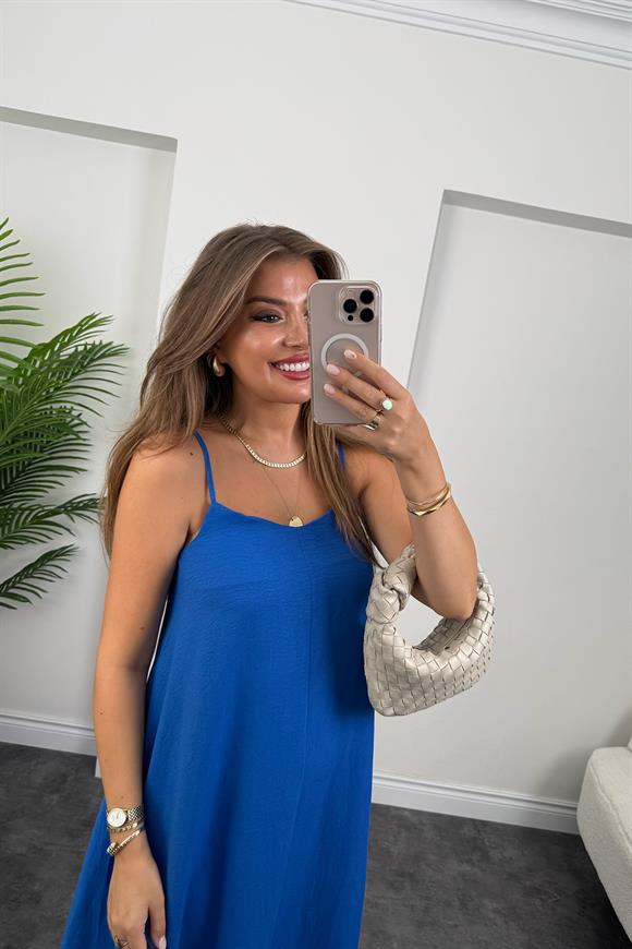 Premium Seri Basic Salaş Tensel Elbise Sax Mavi