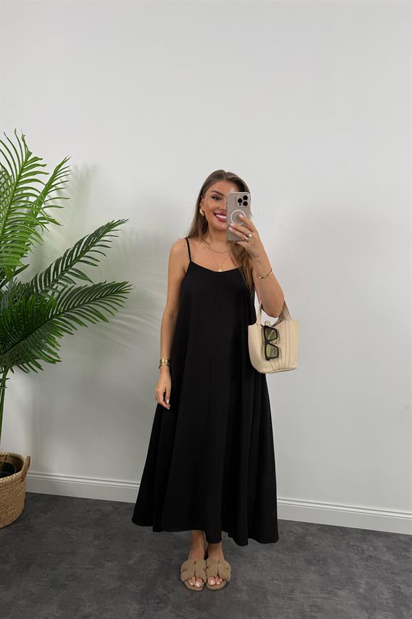 Premium Seri Basic Salaş Tensel Elbise Siyah 