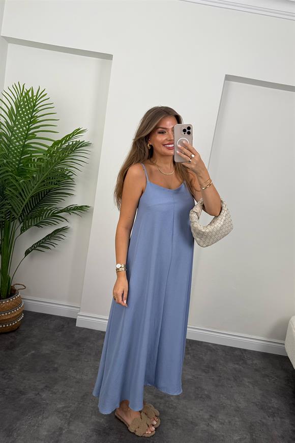 Premium Seri Basic Salaş Tensel Elbise Pastel Mavi