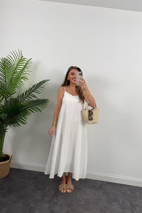 Premium Seri Basic Salaş Tensel Elbise Beyaz