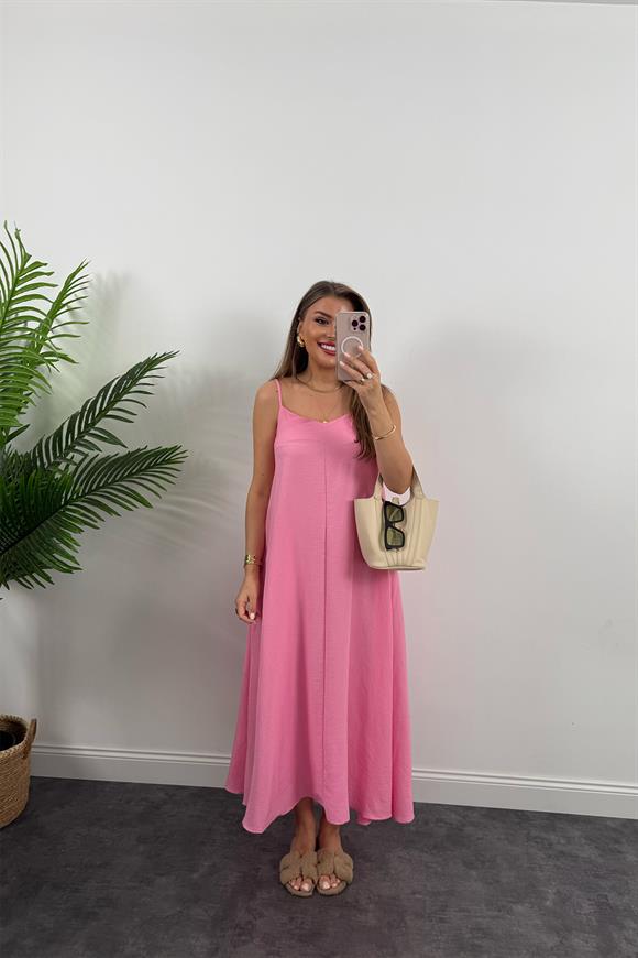 Premium Seri Basic Salaş Tensel Elbise Pembe