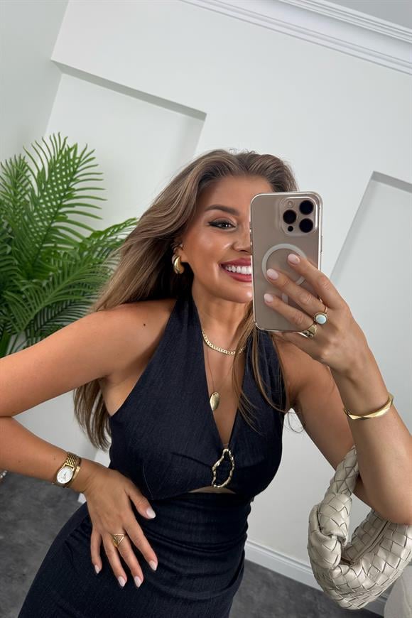 Premium Seri Bel Dekoltesi Tasarım Likralı Jean Elbise