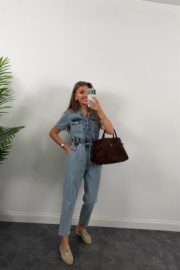 Premium Seri Beli Lastikli Jean Tulum Light Blue