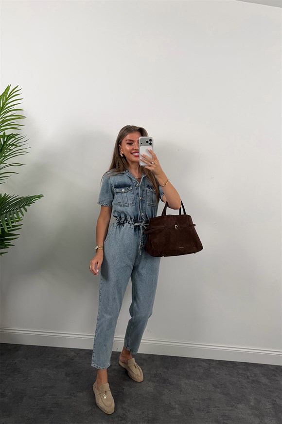 Premium Seri Beli Lastikli Jean Tulum Light Blue