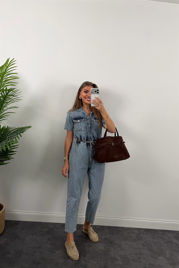 Premium Seri Beli Lastikli Jean Tulum Light Blue