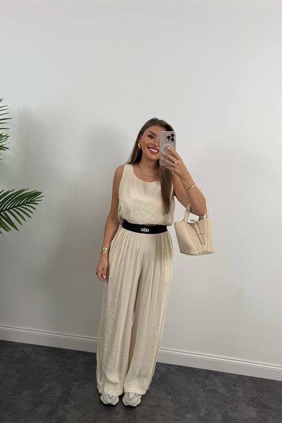 Premium Seri Beli Nakışlı Lastikli Tensel Kumaş OLA Takım Taş