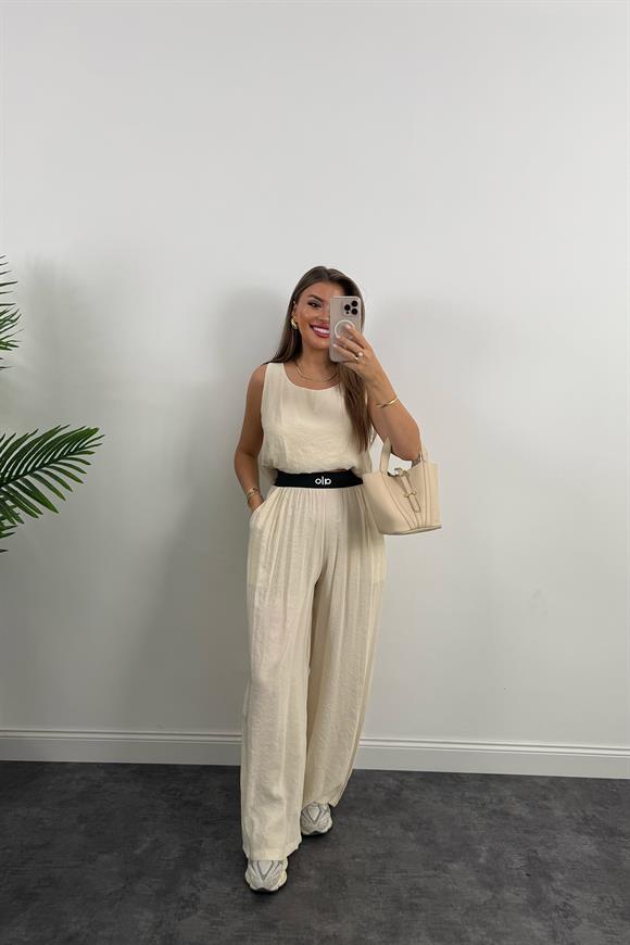 Premium Seri Beli Nakışlı Lastikli Tensel Kumaş OLA Takım Taş