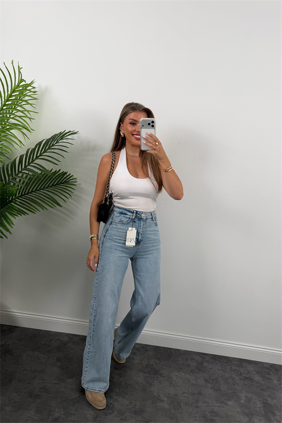Premium Seri Bol Paça Yüksek Bel Jean Light Blue 1006