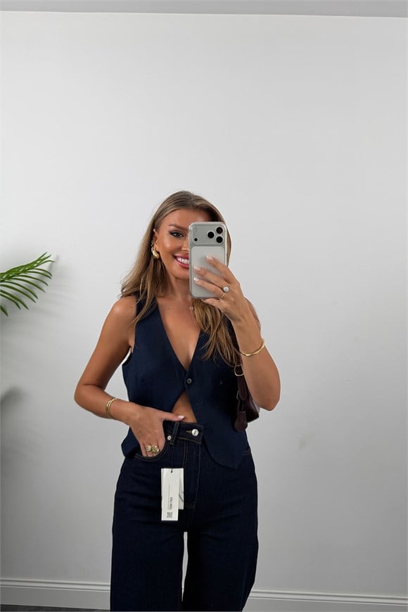 Premium Seri Bol Paça Yüksek Bel Jean 1007 Lacivert