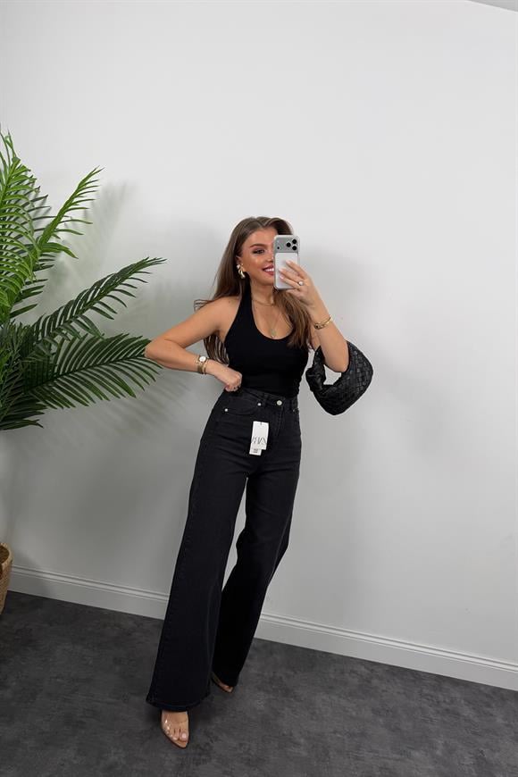 Premium Seri Bol Paça Yüksek Bel Jean Koyu Gri