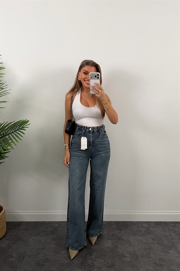 Premium Seri Bol Paça Yüksek Bel Jean 1019 Vintage Mavi