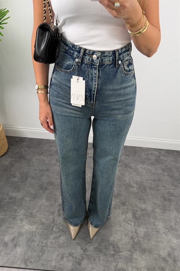 Premium Seri Bol Paça Yüksek Bel Jean 1019 Vintage Mavi
