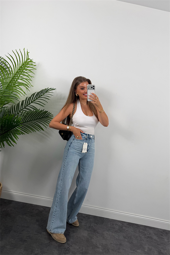 Premium Seri Bol Paça Yüksek Bel Jean Light Blue 1006