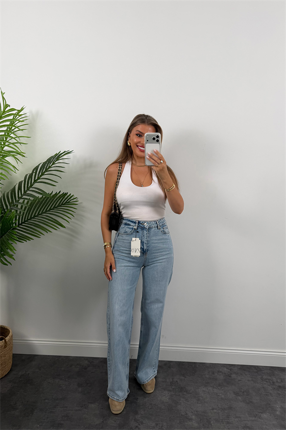 Premium Seri Bol Paça Yüksek Bel Jean Light Blue 1006