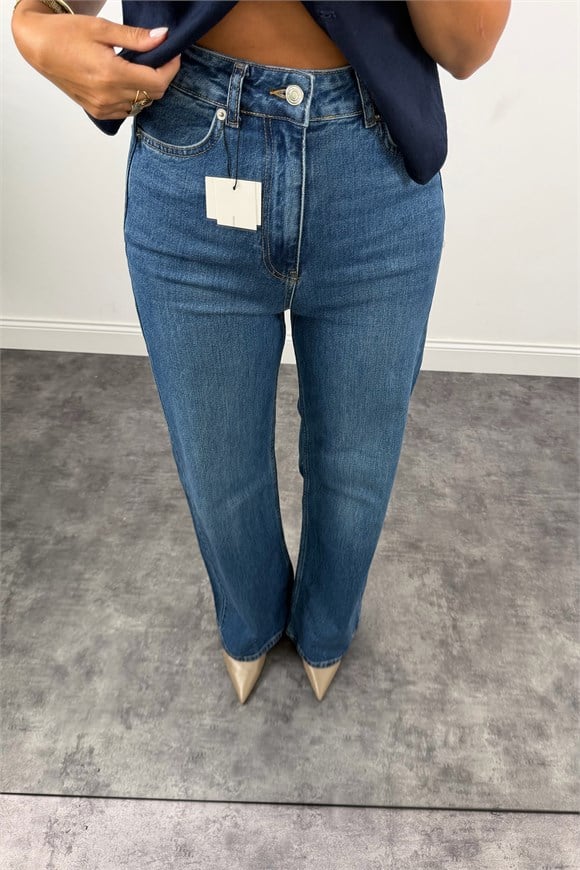 Premium Seri Bol Paça Yüksek Bel Jean Klasik Mavi 1004 