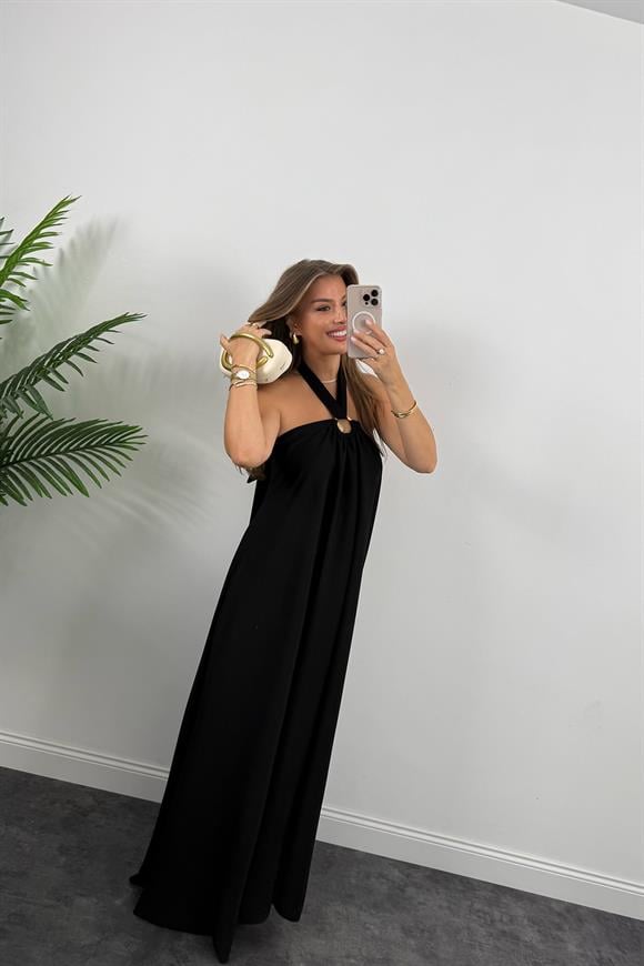 Premium Seri Boyun Detaylı Maxi Dökümlü Elbise
