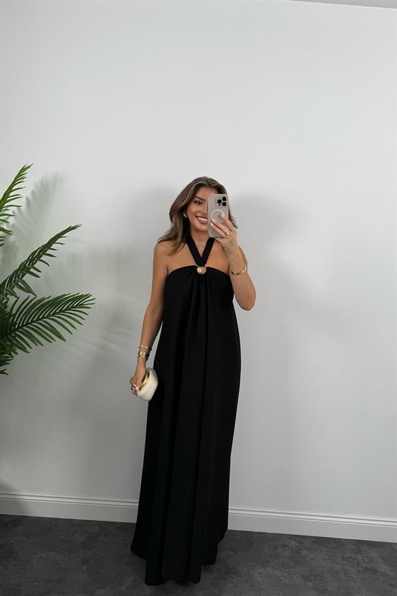 Premium Seri Boyun Detaylı Maxi Dökümlü Elbise