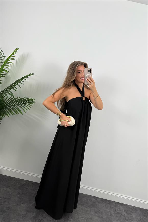 Premium Seri Boyun Detaylı Maxi Dökümlü Elbise
