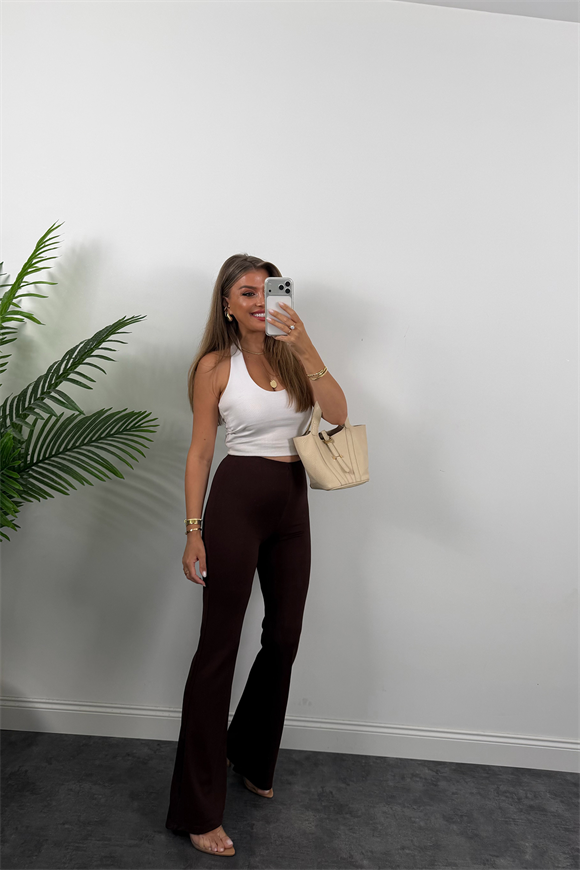 Premium Seri Çelik Kumaş İspanyol Tayt Pantolon Acı Kahve